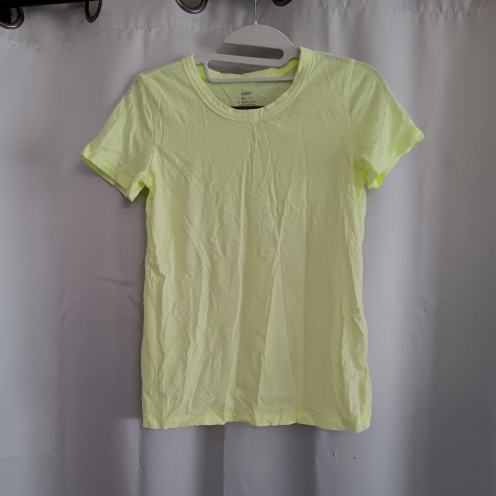 Aerie Pale Neon Yellow/Green Short Sleeve T-shirt Distressed Edges Cotton